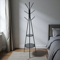 علاقة ملابس معدن برفوف خشبية مودرن أسود