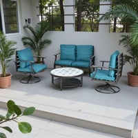 جلسة خارجية معدنية 4 مقاعد كراسي دوارة مع طاولة