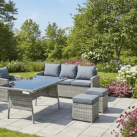 جلسة خارجية 7 مقاعد راتان وطاولة بسطح زجاجي