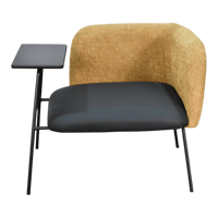 كرسي مفرد موردن جلد بظهر قماش مع طاولة مدمجة