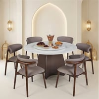 طاولة طعام فاخرة سطح رخامي دوار 6 كراسي بني