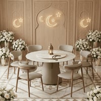 طاولة طعام فاخرة سطح رخامي دوار 6 كراسي بيج