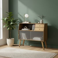 وحدة كوفي مودرن مع أدراج بأبواب زجاجية بني