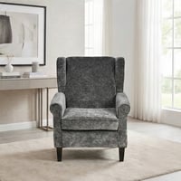 كرسي مفرد فخم قماش بهيكل خشبي مودرن رمادي غامق