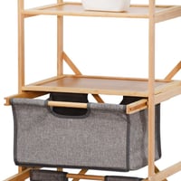 وحدة رفوف خشب مع أدراج قماشية