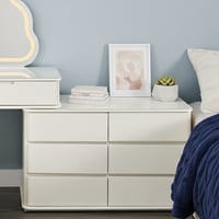 طاولة زينة بخزانة 6 أدراج وسطح زجاج مع مرآة مضيئة