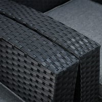 جلسة 4 مقاعد راتان مع طاولة بسطح زجاجي أسود