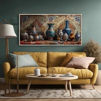 لوحة جدارية شرقية بزخارف فارسية وأواني فخارية ملون...