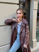 جاكت شتوي جلد بني غامق