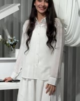 قميص كتان كم طويل- بصمة سعودية