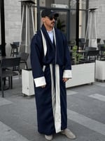 فروه دبل فيس مع شال سكري ‏ ‏غامق وكحلي