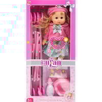 دمية مع عربة أطفال ومرحاض وزجاجة