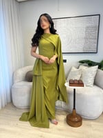 فستان زيتي أنيق وعصري للمرأة العصرية