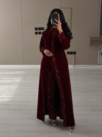 طقم مخمل عنابي مطرز فاخر تصميم لوكا