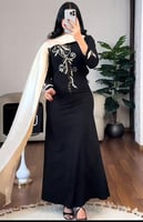 فستان سهره اسود بشال متصل وتطريز مميز من لوكا فاشن