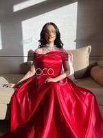 فستان سهرة احمر تفته فصوص راقي