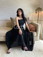 فستان ناعم اسود كم روماني جورجيت
