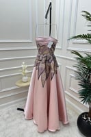 فستان سهره فخم باللون الوردي مع تطريز فاخر