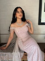 فستان سهره مميز بفصوص لامع لون لحمي