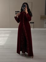 طقم مخمل عنابي مطرز فاخر تصميم لوكا