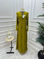 جلابيه باللون الزيتي بتطريز مميز