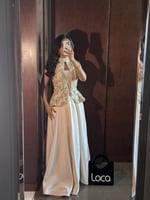 فستان سهرة بيج تصميم ميدي راقي