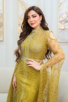 فستان سهره مطرز كامل لون زيتي بتصميم لوكا فاشن