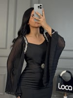 فستان قماش ناعم بلون اسود من لوكا فاشن