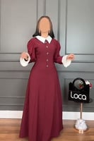 فستان باكمام طويله ولون برغندي ملكي من لوكا فاشن