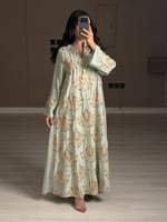 جلابية نسائية ناعمة لون اخضر فاتح تيفاني بتطريزات...