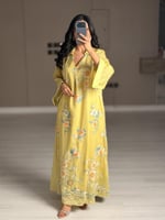 جلابية نسائية ناعمة لون اصفر ليموني فاتح