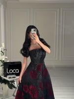 فستان سهره اسود بورد احمر