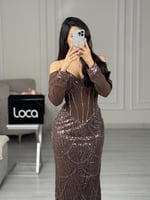 فستان كوفي شيك مطرز بكورسيه