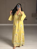 جلابية نسائية ناعمة لون اصفر ليموني فاتح