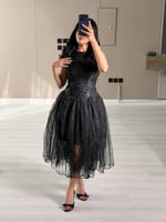 فستان سهرة قصير اسود فاخر وجذاب