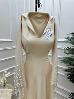 فستان سكري تطريز هدب ولولو