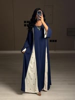 جلابية نسائية كاجوال لونين كحلي وأبيض بتصميم مفتوح...