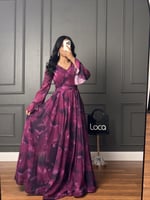 فستان ناعم طويل مشجر