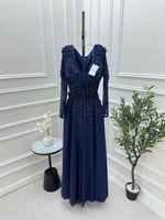 فستان كحلي سهره بأكمام