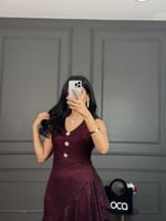 فستان ميدي بنقوش مميزه ولون برغندي من لوكا فاشن