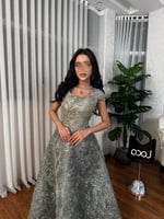 فستان سهره بتطريز لول وخرز لون تيفاني من لوكا فاشن