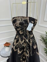 فستان سهره اسود بتطريز بيج