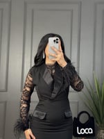 فستان ا انيق بتصميم ريش ولون اسود من لوكا فاشن