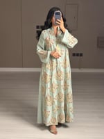 جلابية نسائية ناعمة لون اخضر فاتح تيفاني بتطريزات...