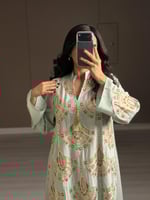 جلابية نسائية ناعمة لون اخضر فاتح تيفاني بتطريزات...