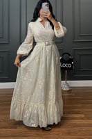 فستان طويل بحزام ولون بيج مميز من لوكا فاشن