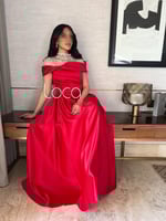 فستان سهرة احمر تفته فصوص راقي