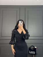 فستان ميدي باللون الاسود من لوكا فاشن