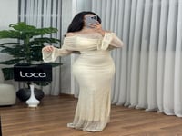 فستان دانتيل ماسك باكمام جذابه