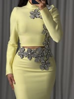 طقم ناعم اصفر فاتح بكرستالات